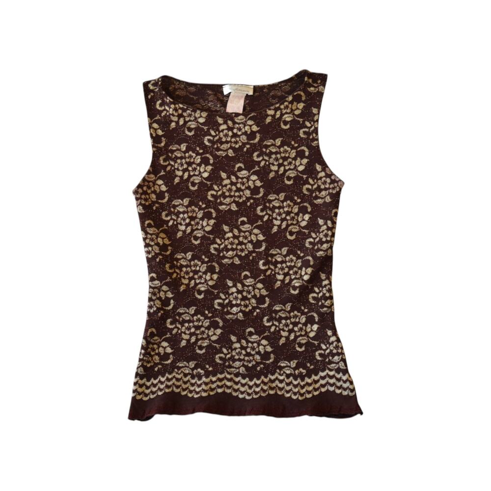 Y2K Brown Floral Lace Tank Top Size Small